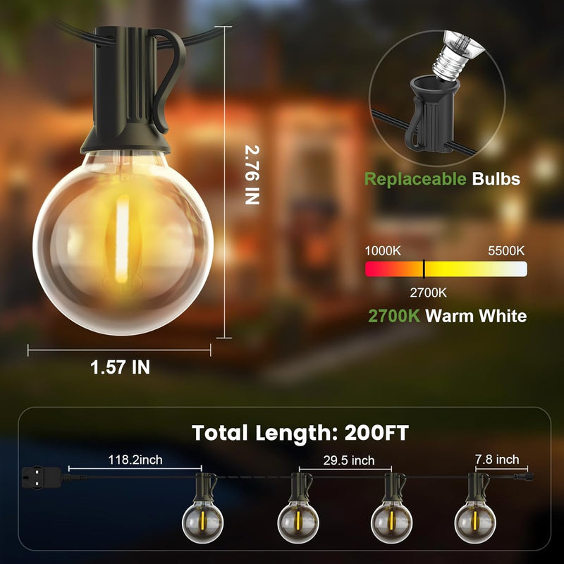 Outdoor Garden Lights Mains Powered 200FT 60m