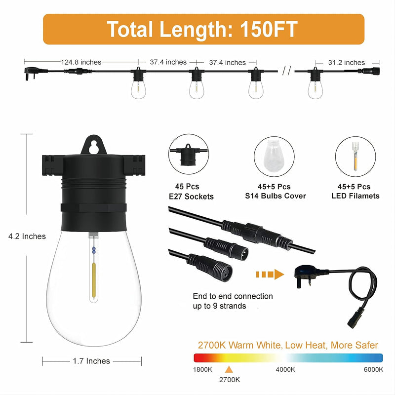 S14 Outdoor String Lights Mains Powered 100FT Garden
