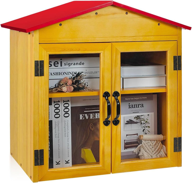 Outdoor Library Box Two Tiered Wooden Pine Cabinet
