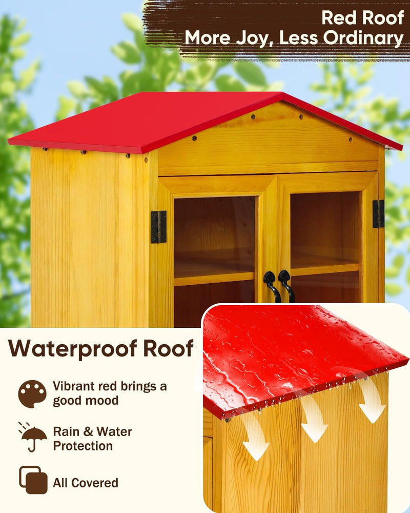 Outdoor Library Box Two Tiered Wooden Pine Cabinet
