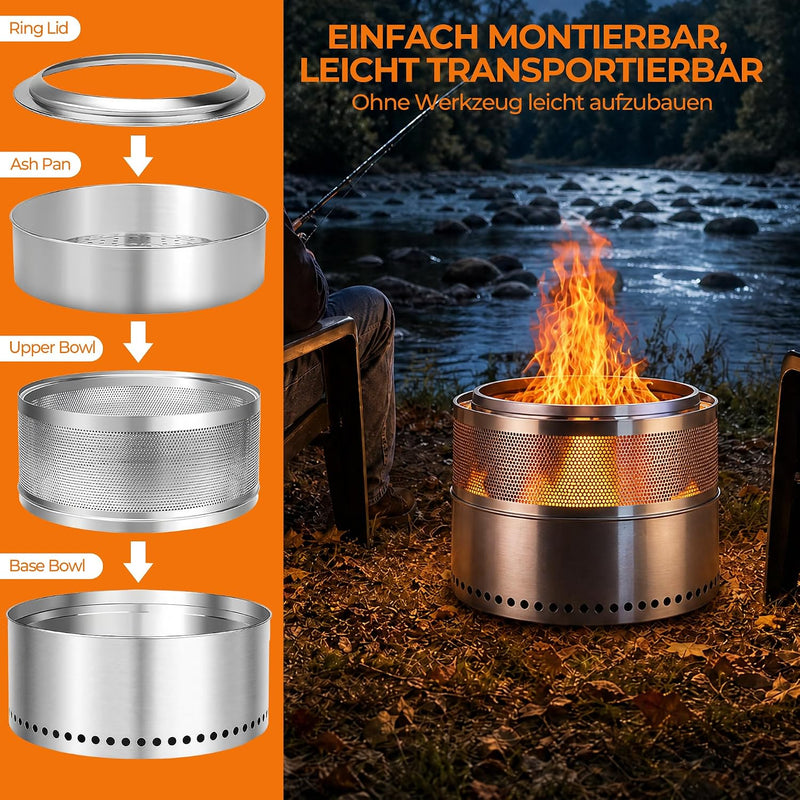 Outdoor Living Smokeless Fire Pit Stainless Steel φ50CM