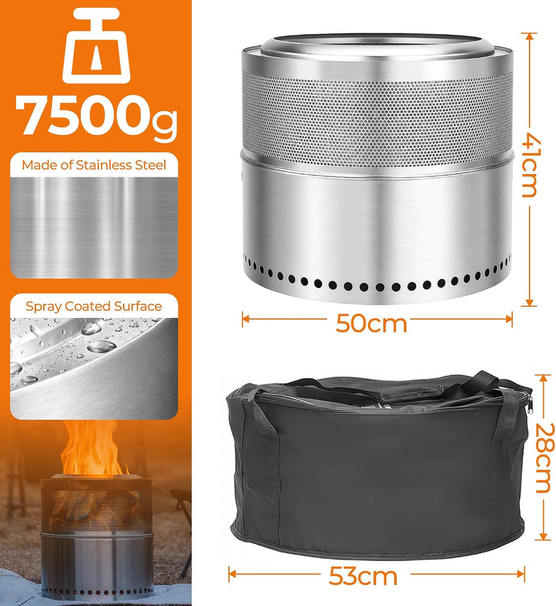 Outdoor Living Smokeless Fire Pit Stainless Steel φ50CM