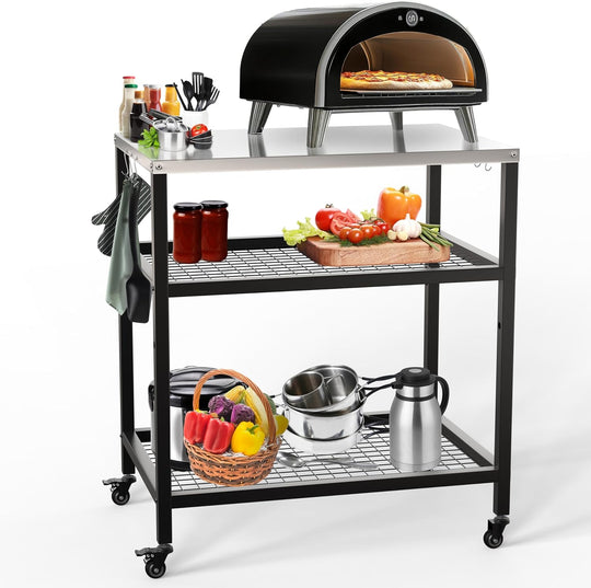 Outdoor Pizza Oven Stand Grill Cart Table Trolley