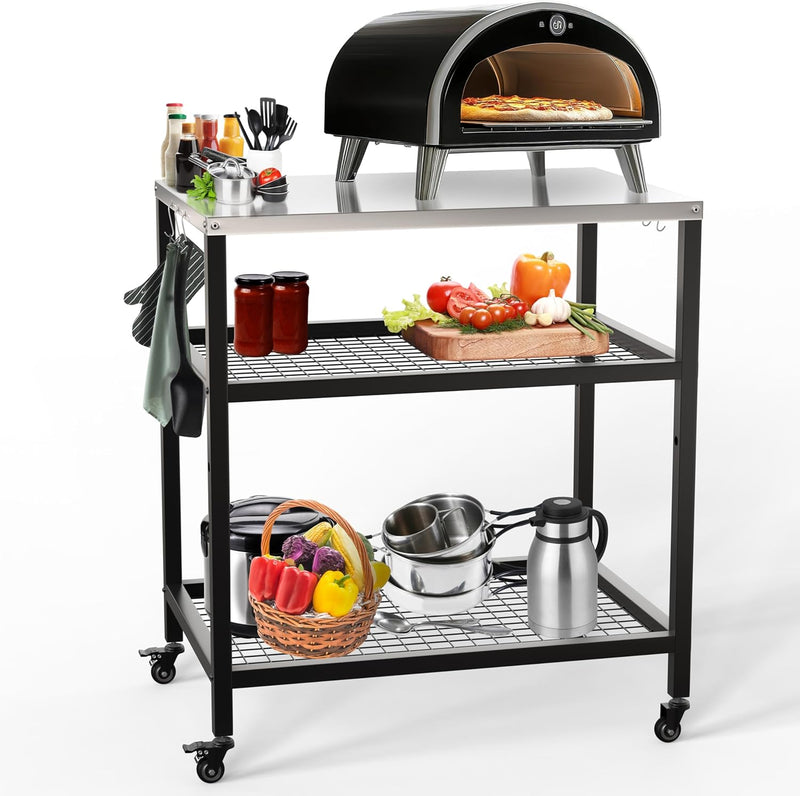 Outdoor Pizza Oven Stand Grill Cart Table Trolley