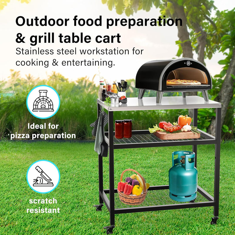 Outdoor Pizza Oven Stand Grill Cart Table Trolley