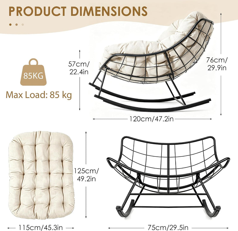 Outdoor Rocking Chair for Adults with Thick Cushion