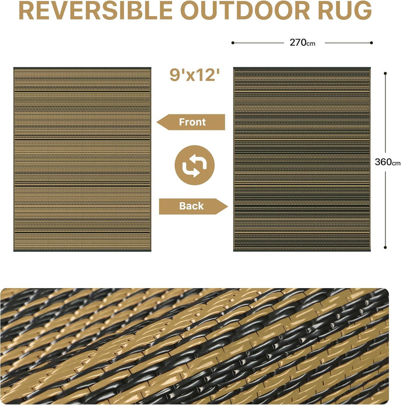 Outdoor Rug Waterproof Reversible Coffee and Large