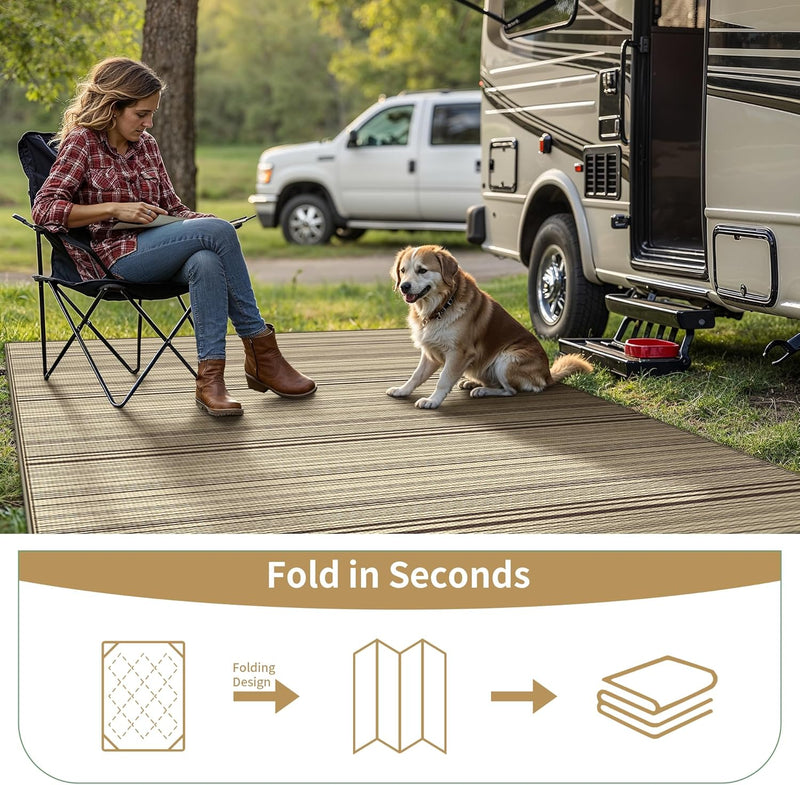 Outdoor Rug Waterproof Reversible Coffee and Large