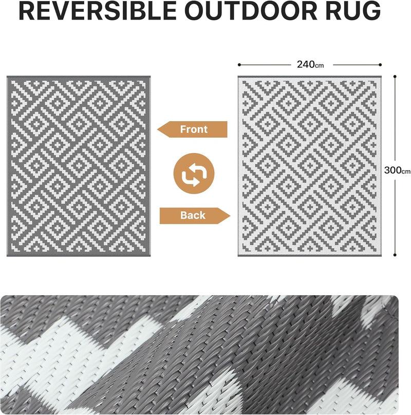 Outdoor Rug Waterproof Reversible Coffee and Large