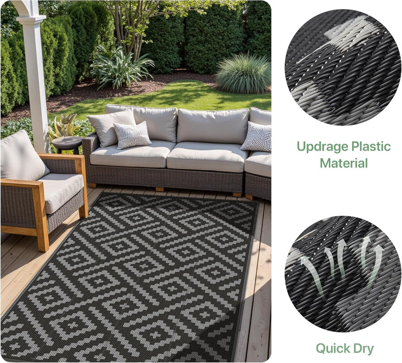 Outdoor Rug Waterproof Reversible Coffee and Large