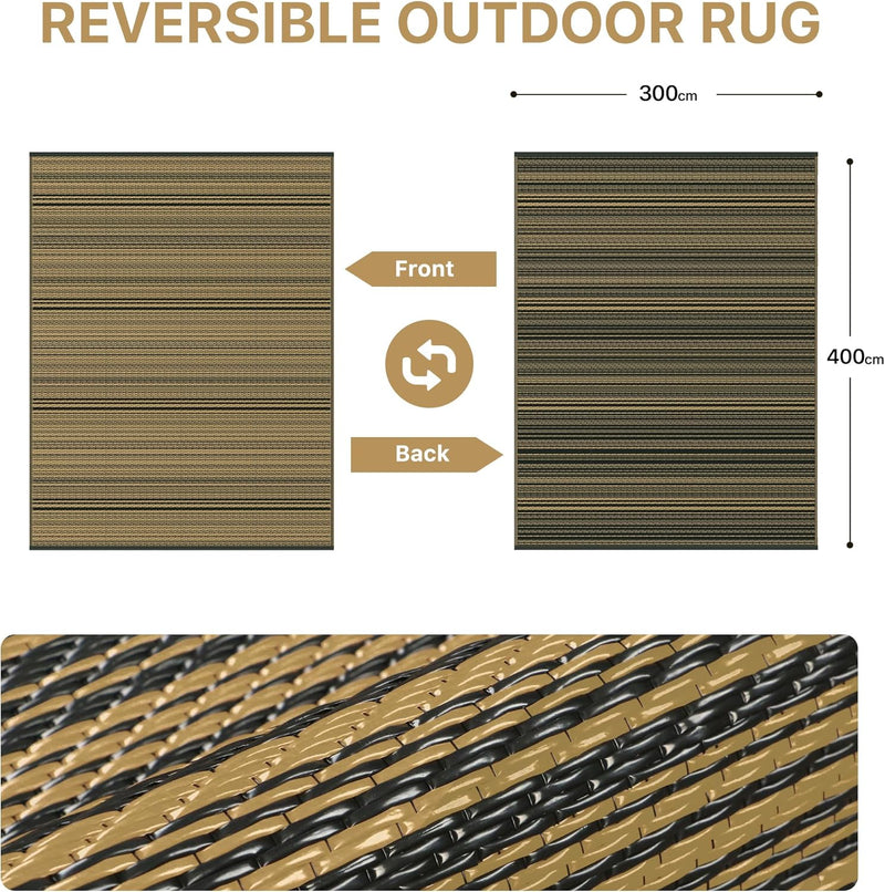 Outdoor Rug Waterproof Reversible Coffee and Large