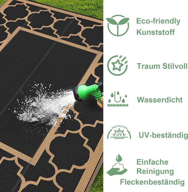 Outdoor Rug Waterproof Reversible Coffee and Large