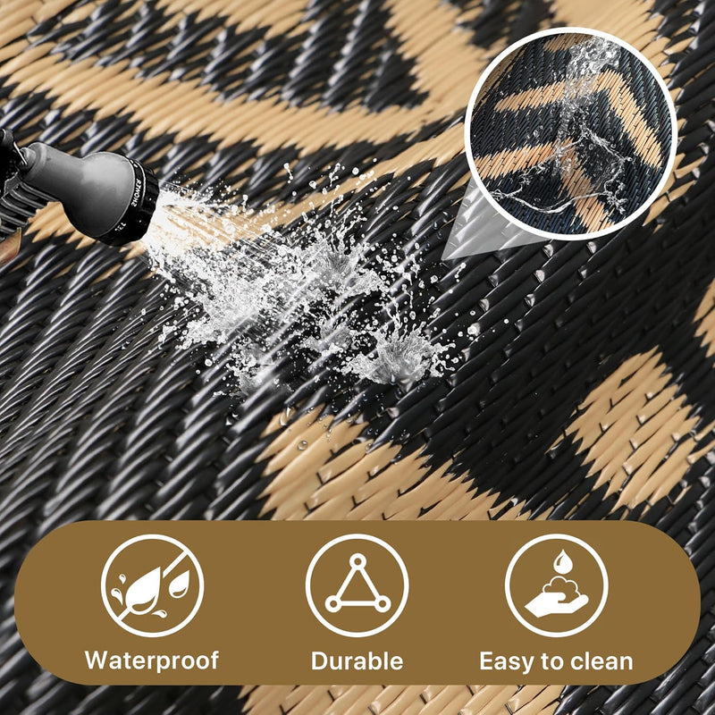 Outdoor Rug Waterproof Reversible Coffee and Large