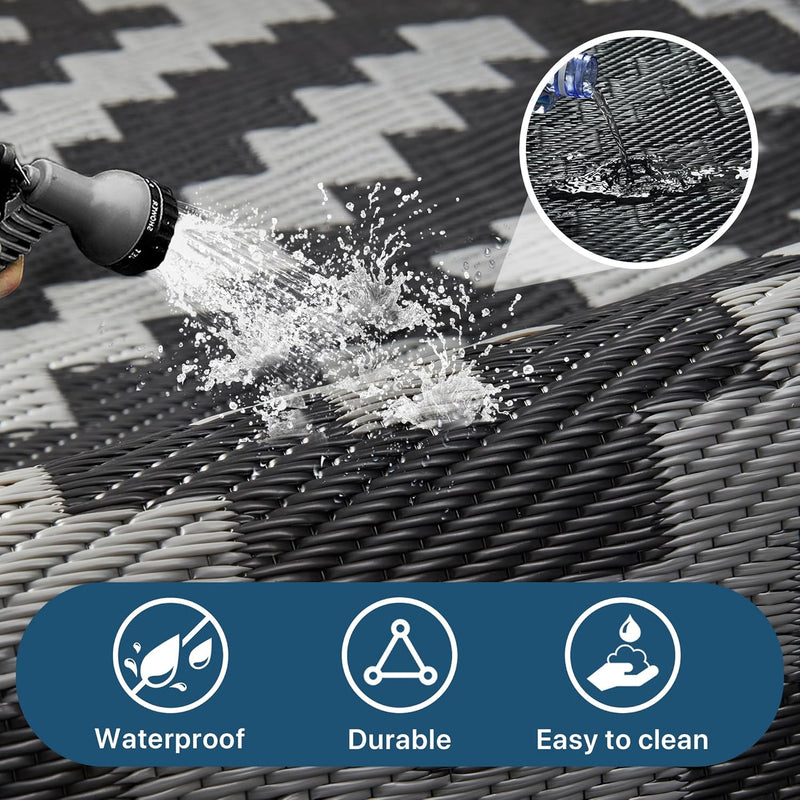 Outdoor Rug Waterproof Reversible Coffee and Large