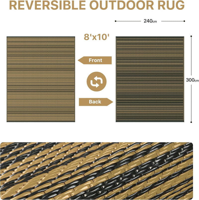 Outdoor Rug Waterproof Reversible Coffee and Large