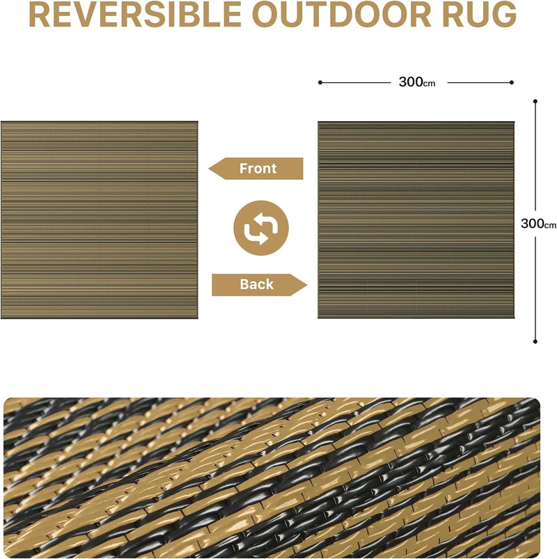 Outdoor Rug Waterproof Reversible Coffee and Large