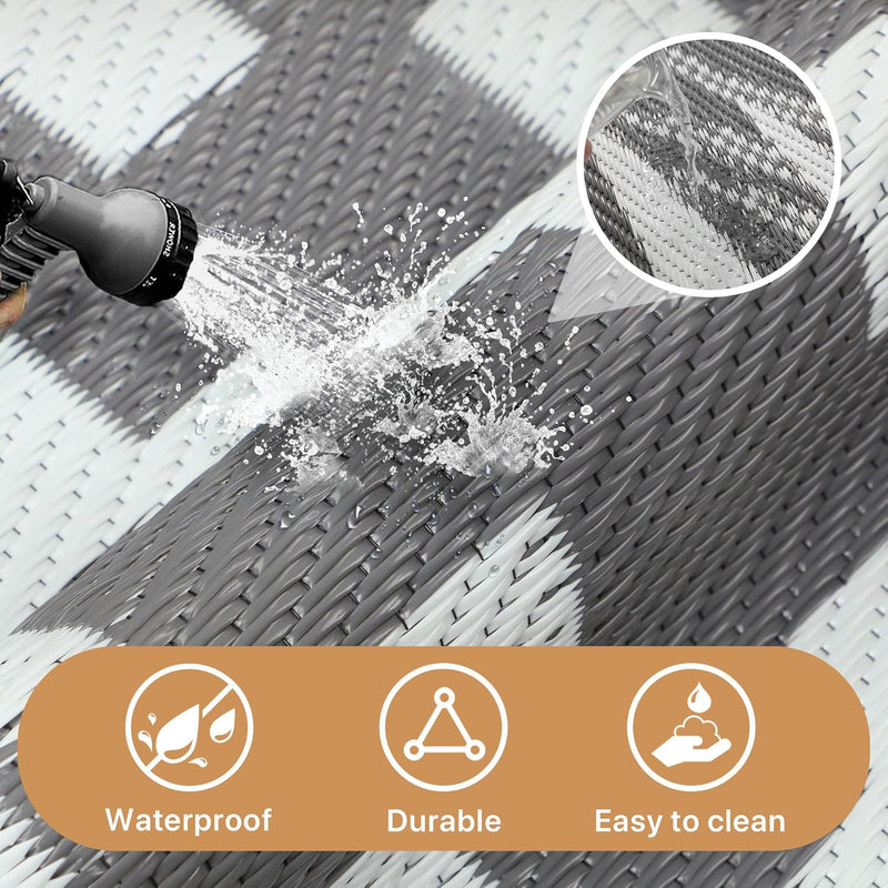 Outdoor Rug Waterproof Reversible Coffee and Large