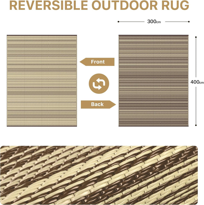 Outdoor Rug Waterproof Reversible Coffee and Large