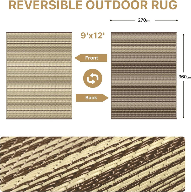 Outdoor Rug Waterproof Reversible Coffee and Large