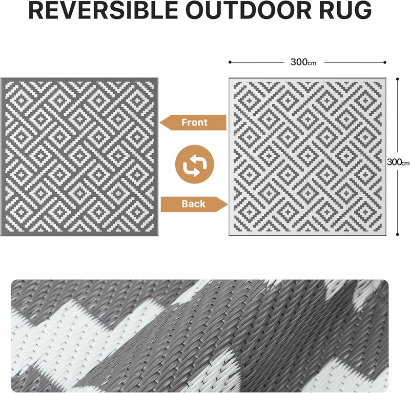 Outdoor Rug Waterproof Reversible Coffee and Large