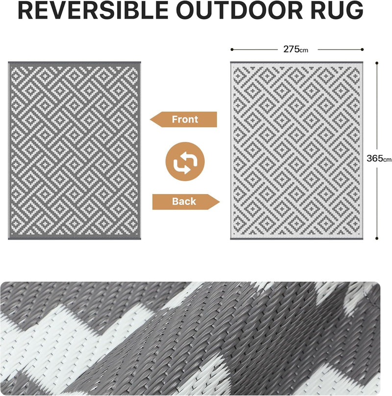 Outdoor Rug Waterproof Reversible Coffee and Large