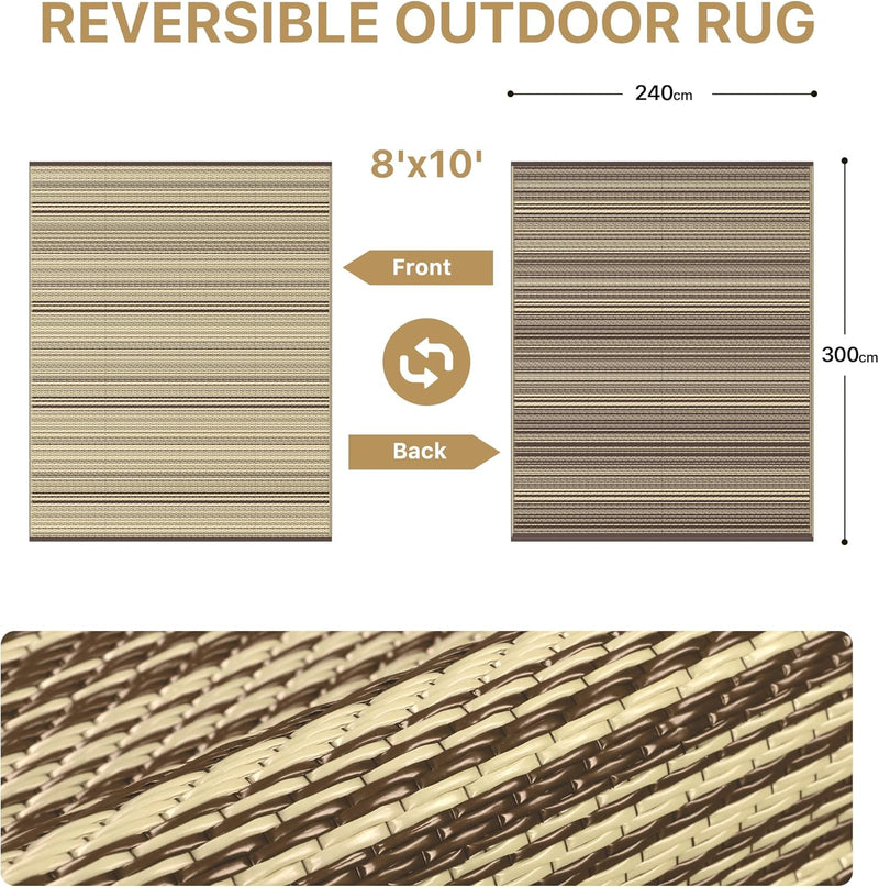 Outdoor Rug Waterproof Reversible Coffee and Large