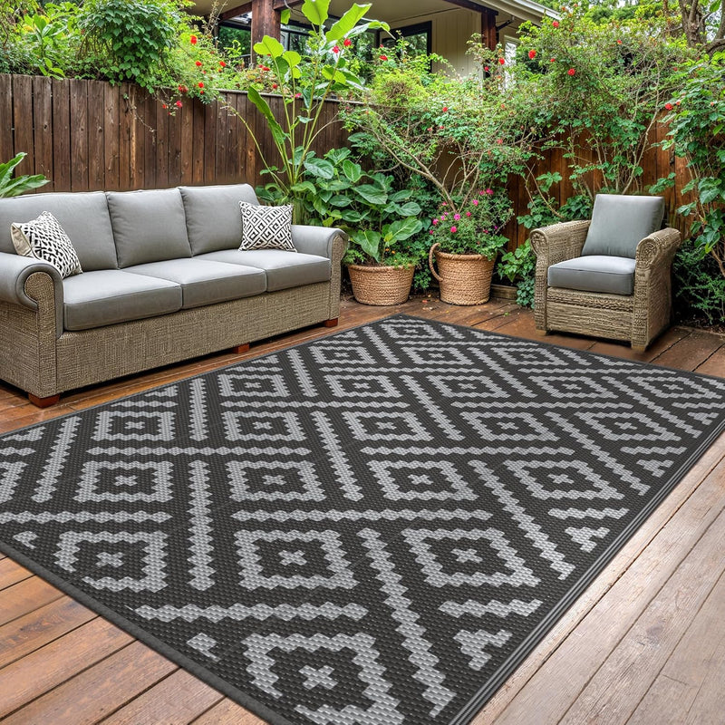 Outdoor Rug Waterproof Reversible Coffee and Large