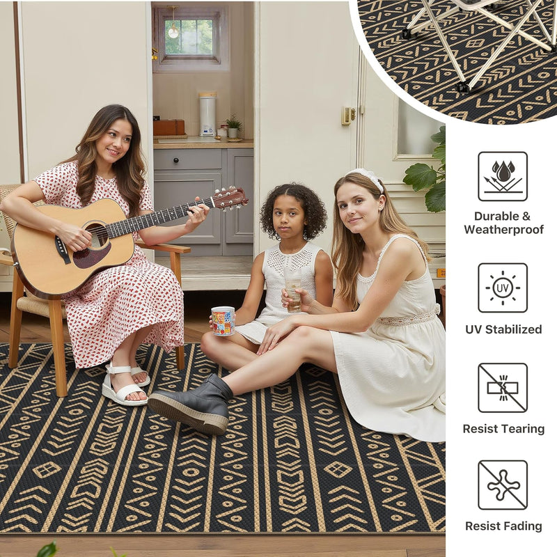 Outdoor Rug Waterproof Reversible Coffee and Large