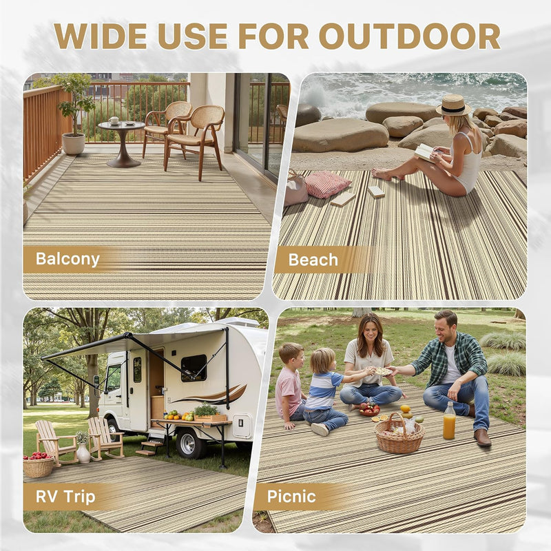 Outdoor Rug Waterproof Reversible Coffee and Large