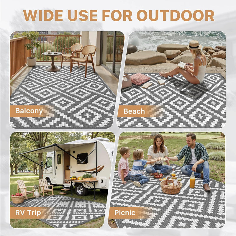 Outdoor Rug Waterproof Reversible Coffee and Large