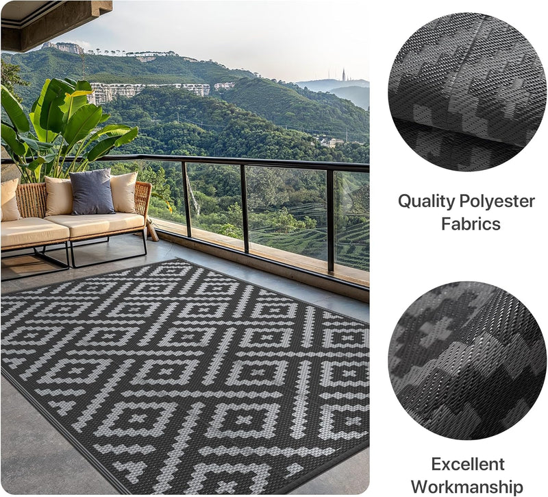 Outdoor Rug Waterproof Reversible Coffee and Large