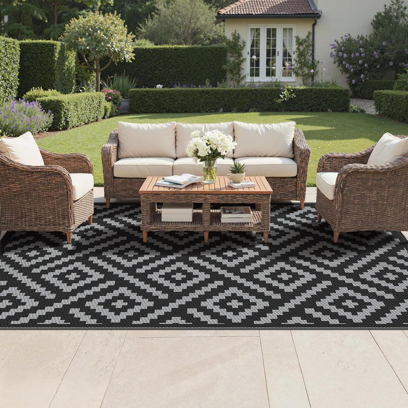 Outdoor Rug Waterproof Reversible Coffee and Large