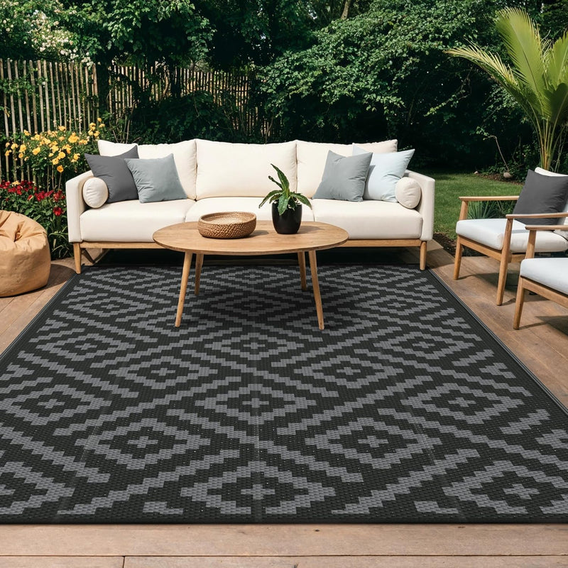 Outdoor Rug Waterproof Reversible Coffee and Large