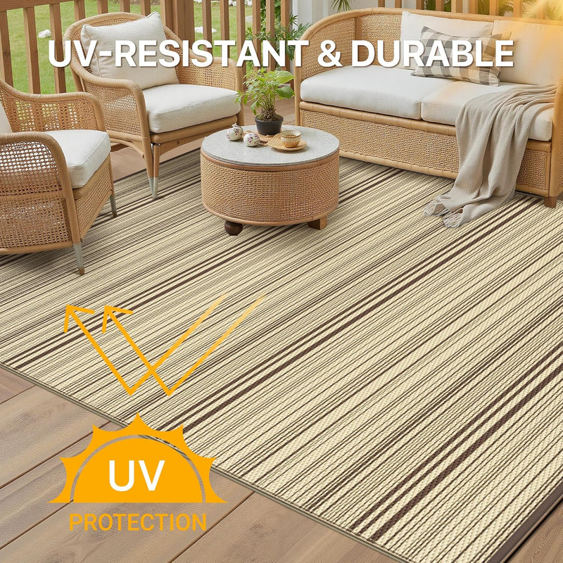 Outdoor Rug Waterproof Reversible Coffee and Large