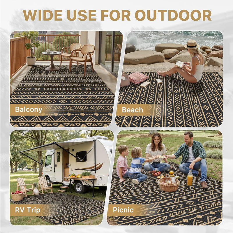 Outdoor Rug Waterproof Reversible Coffee and Large