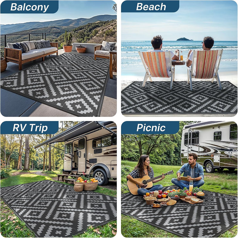 Outdoor Rug Waterproof Reversible Coffee and Large