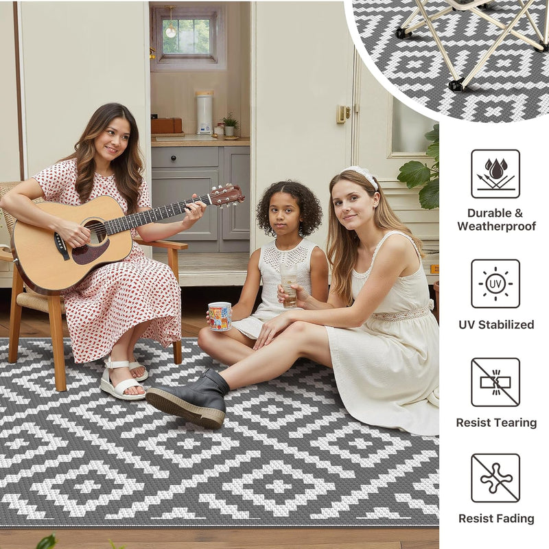 Outdoor Rug Waterproof Reversible Coffee and Large
