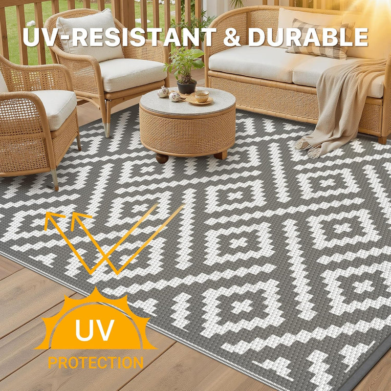 Outdoor Rug Waterproof Reversible Coffee and Large