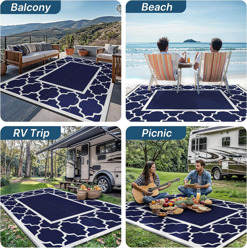 Outdoor Rug Waterproof Reversible Coffee and Large
