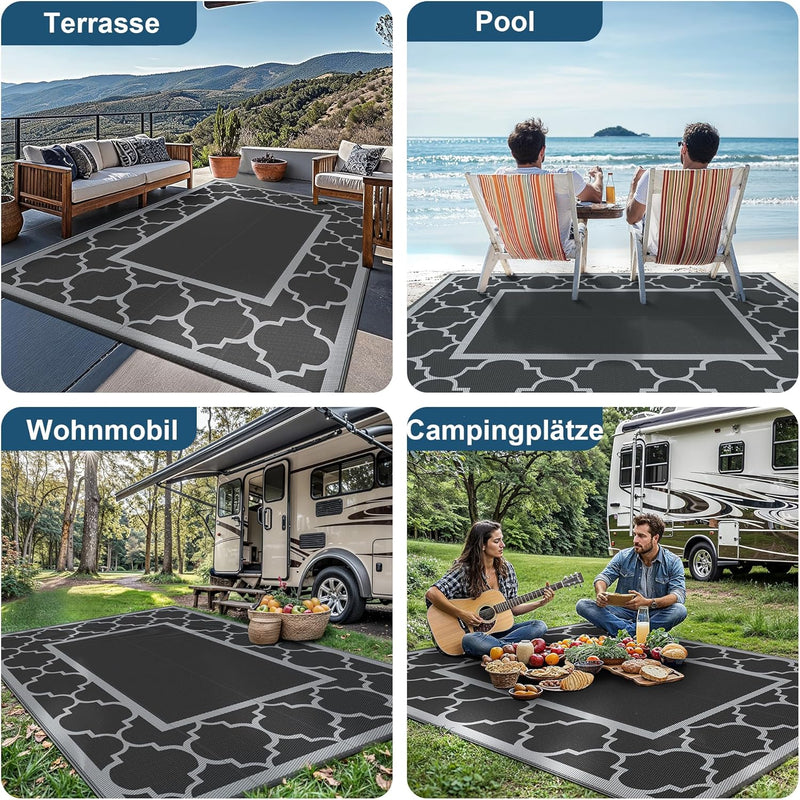 Outdoor Rug Waterproof Reversible Coffee and Large
