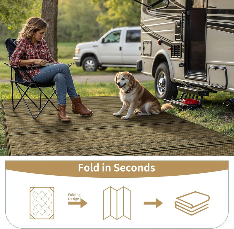 Outdoor Rug Waterproof Reversible Coffee and Large