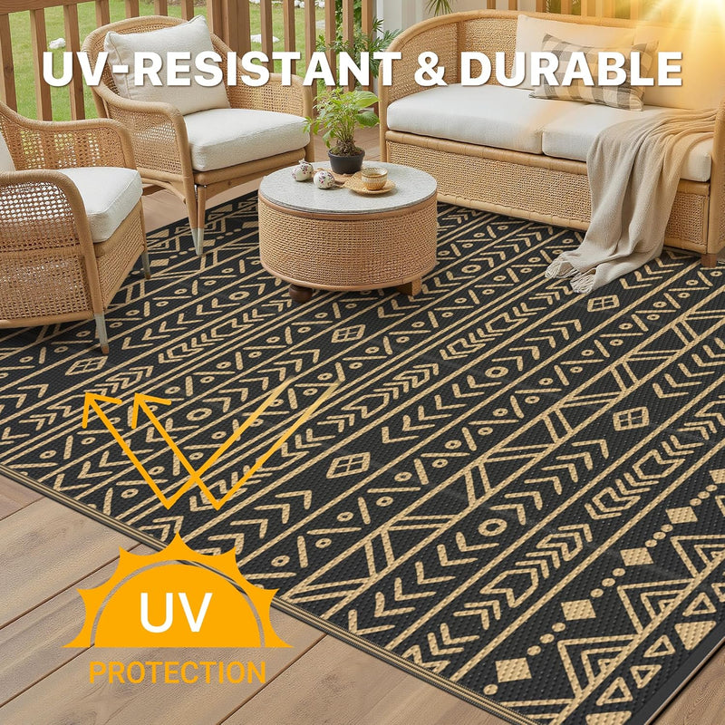 Outdoor Rug Waterproof Reversible Coffee and Large