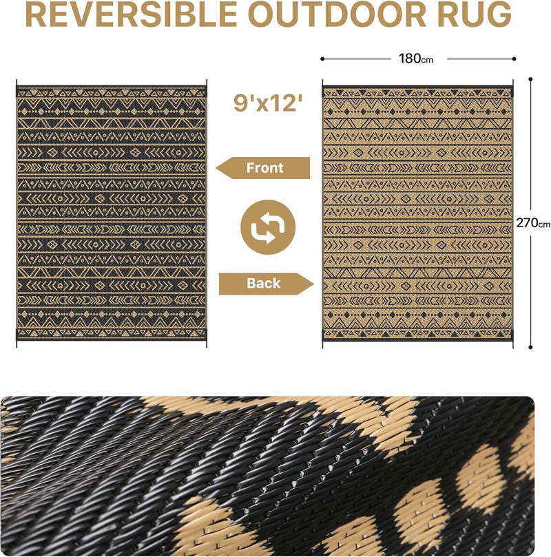Outdoor Rug Waterproof Reversible Coffee and Large