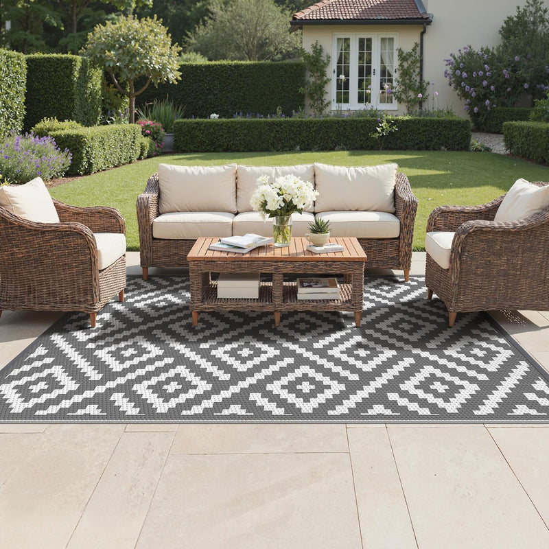 Outdoor Rug Waterproof Reversible Coffee and Large