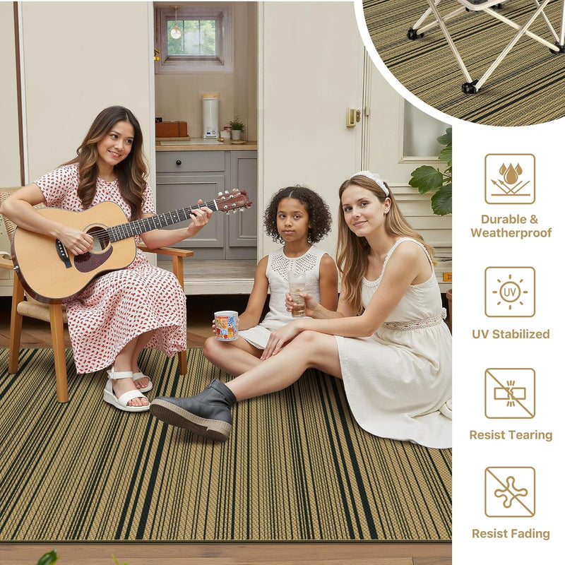 Outdoor Rug Waterproof Reversible Coffee and Large