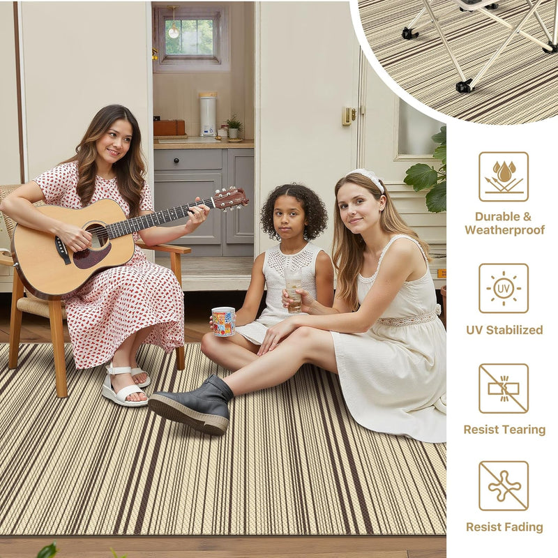 Outdoor Rug Waterproof Reversible Coffee and Large