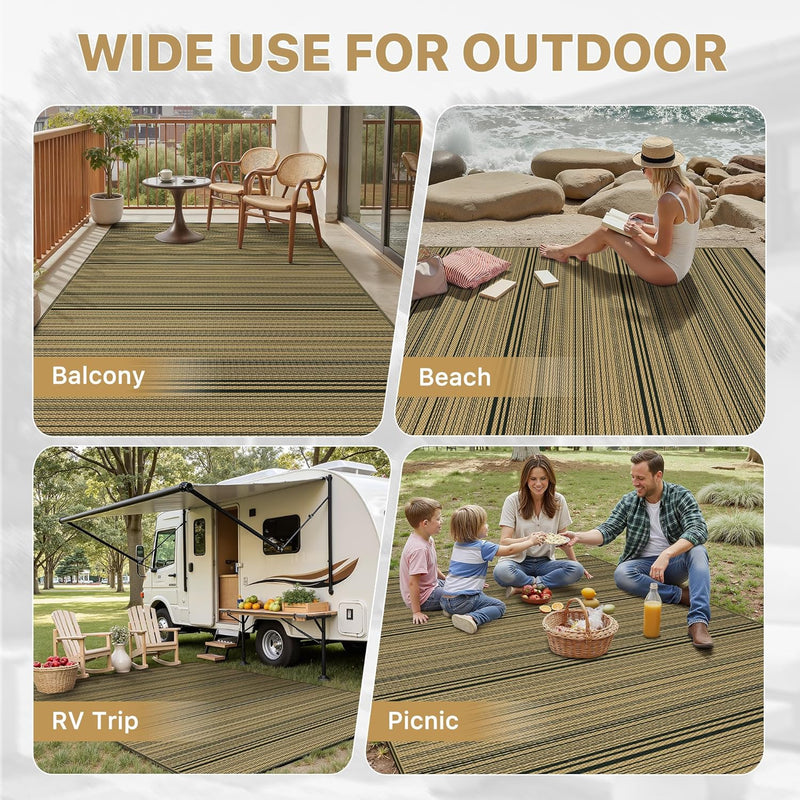 Outdoor Rug Waterproof Reversible Coffee and Large