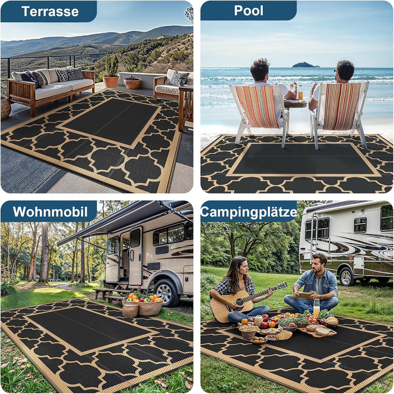 Outdoor Rug Waterproof Reversible Coffee and Large