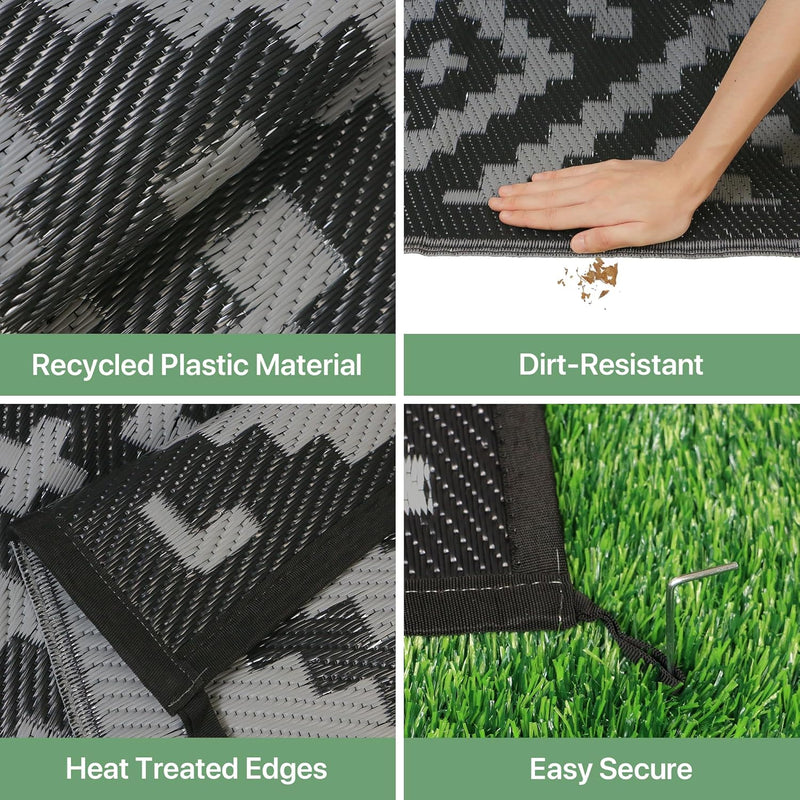 Outdoor Rug Waterproof Reversible Coffee and Large