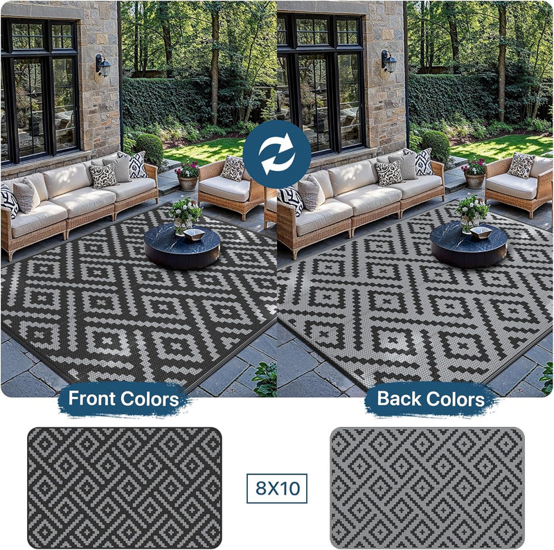 Outdoor Rug Waterproof Reversible Coffee and Large